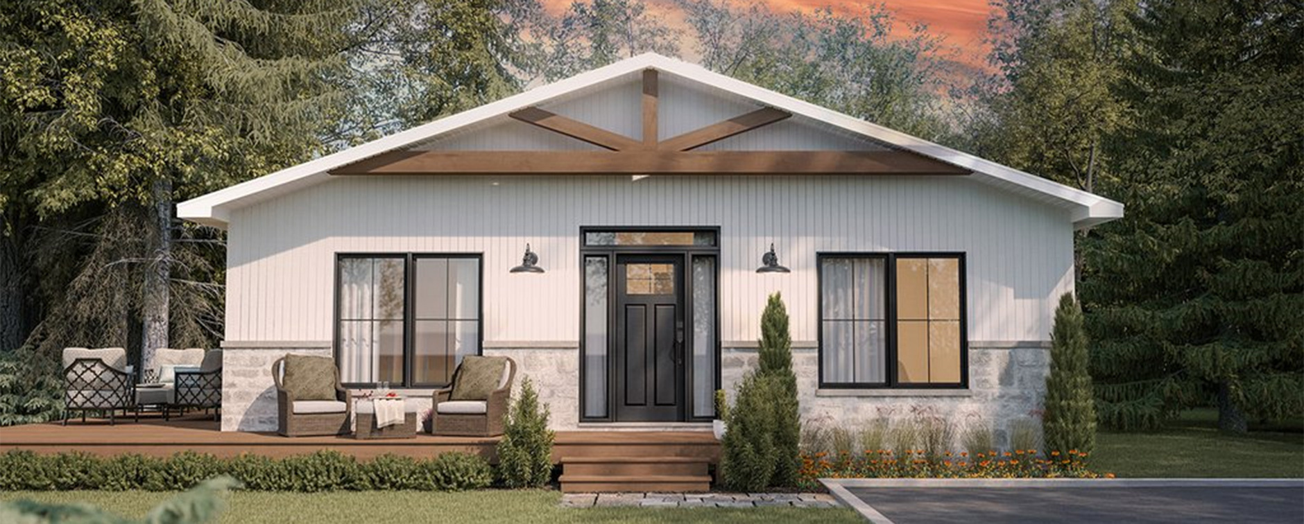 1 Story Cottage House Plan with Porch - Exterior