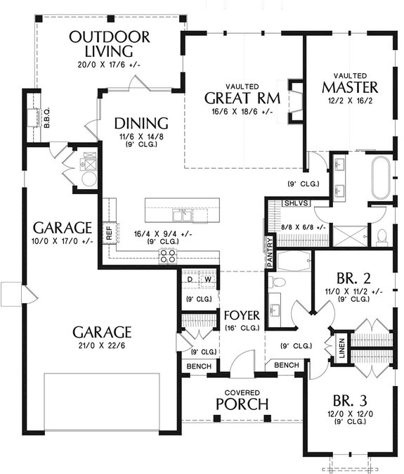 Open Concept Ranch Home Plan 89845ah