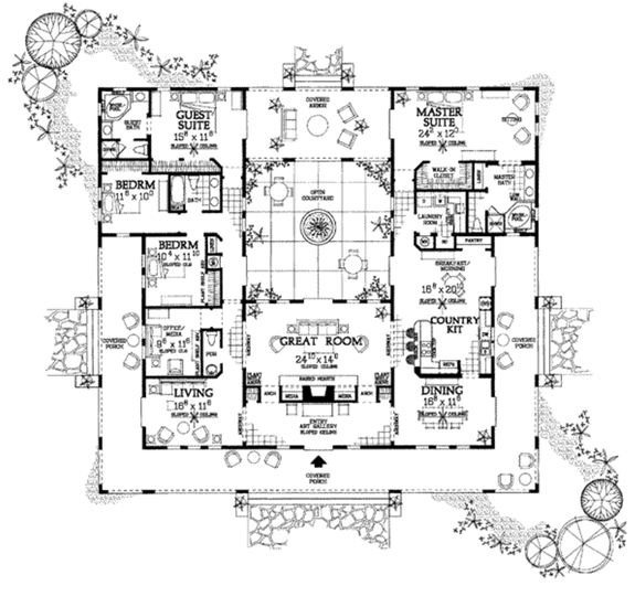 Build A House With Courtyard Blog, One Story House Plans With Center Courtyard