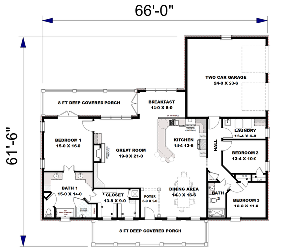 Three-Bedroom Farmhouse Plan
