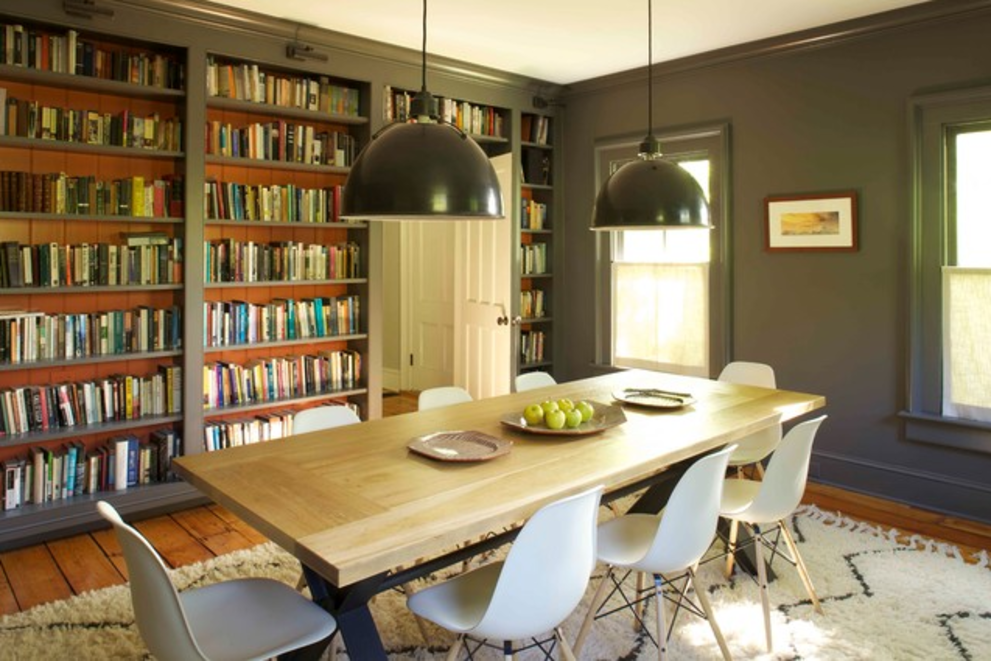 Combining A Library And Dining Room
