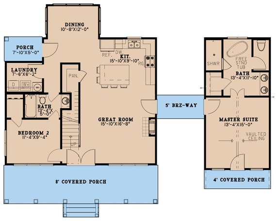 Cottage Plan with Very Private Main Suite