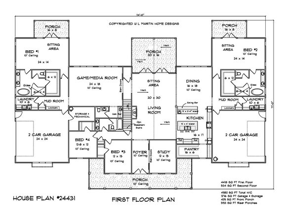 Six-Bedroom Farmhouse Plan with In-Law Suite