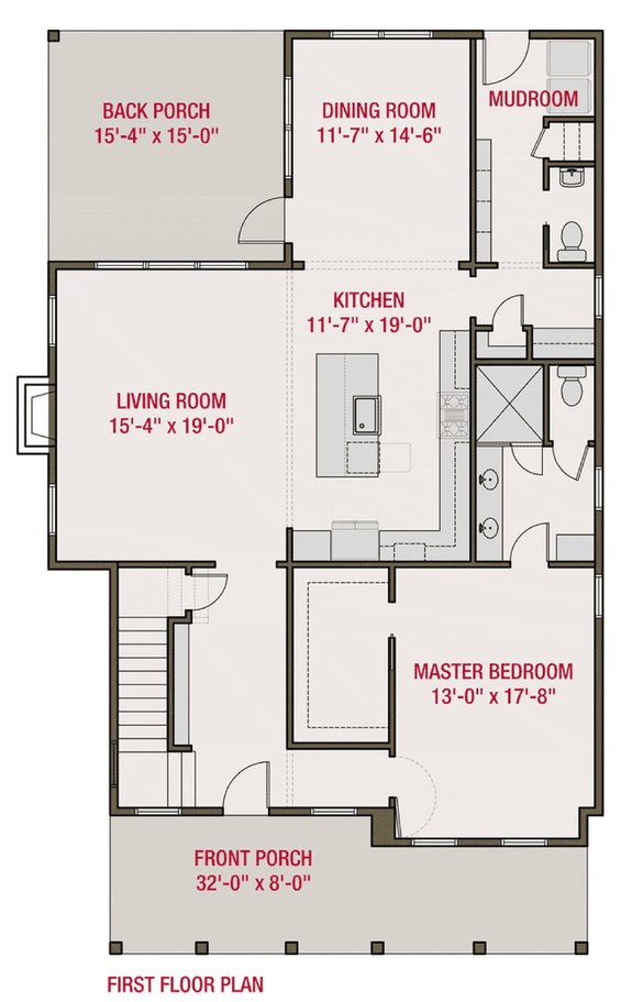 Narrow Farmhouse Plan 461-74 - Main Floor Plan