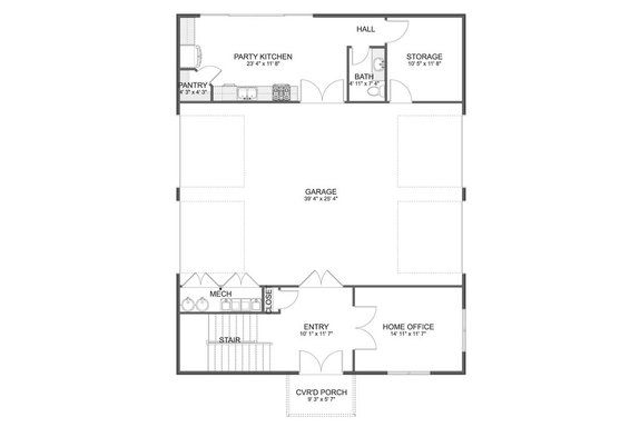 Barndominium House Layout with Party Kitchen