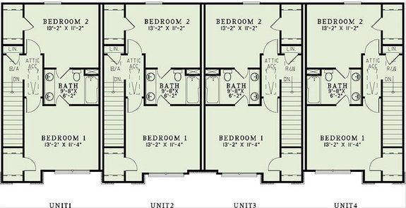 Traditional Fourplex Plan