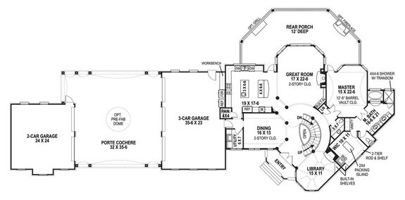 European Style Porte Cochere House Plan