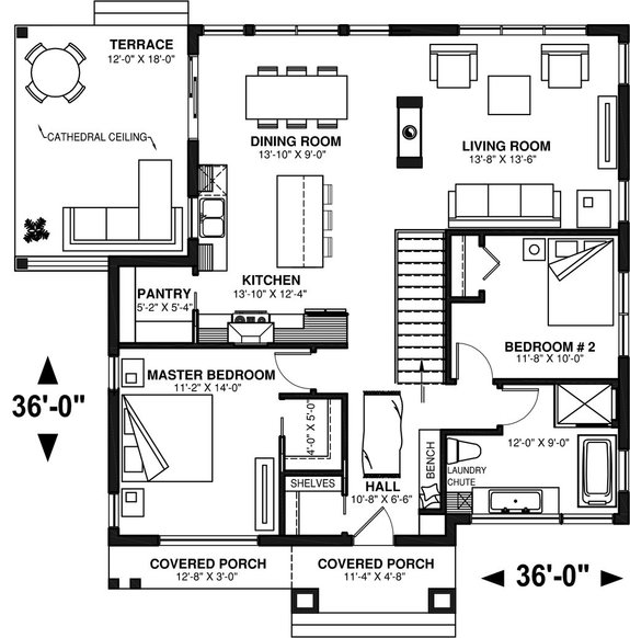 Modern Farmhouse Plan: 996 Square Feet, 2 Bedrooms, 2 Bathrooms - 041-00344