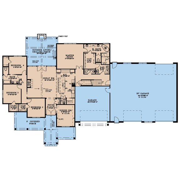Farmhouse Plan with RV Storage