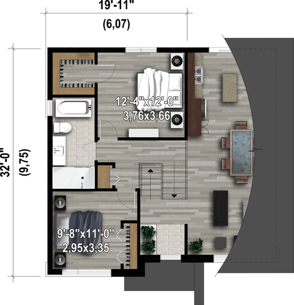 Two-Bedroom Split-Level House Plan