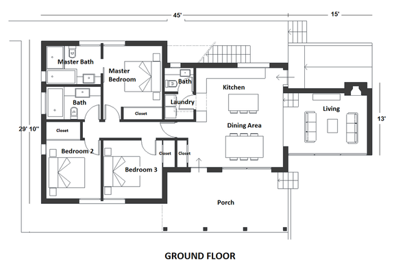 Small Five-Bedroom Duplex House Plan 542-20  - Main Floor