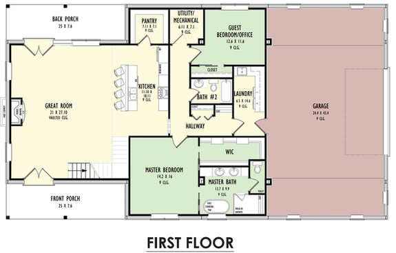 6 Bedroom Metal-Framed Barndominium Plan 1092-50 - Main Floor