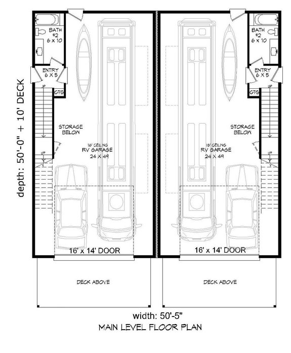 Duplex House Plan with Large Garage