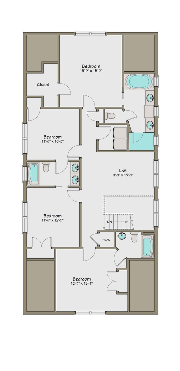 Craftsman Bungalow House Plan 461-42 - Upper Floor Plan