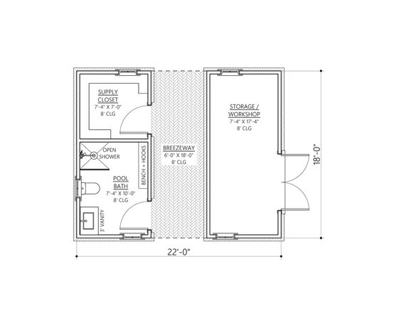Pool House Plan with Workshop