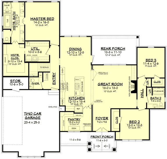 A Floor Plan Blueprint, House Plans With Kitchen Facing Front