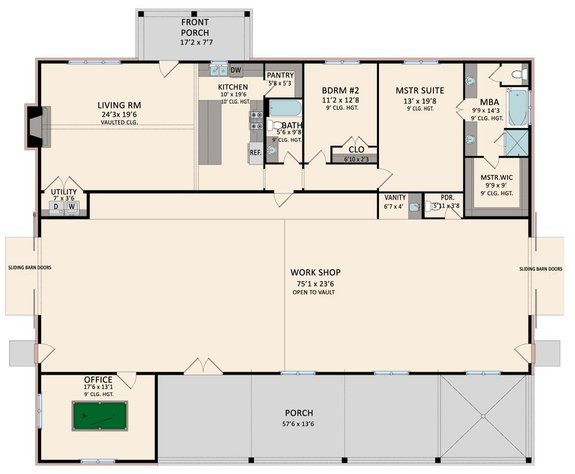 Barndominium Plan with Large Workshop