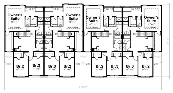 Fourplex Plan with Two-Car Garage
