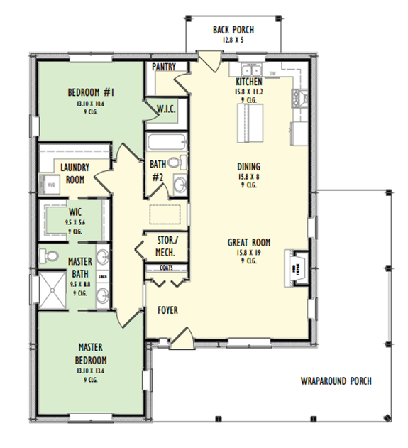 Barndominium Floor Plan with Wraparound Porch