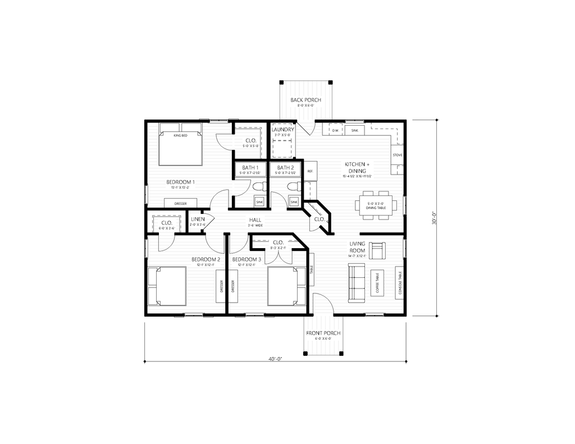 Cottage Plan with Open Layout