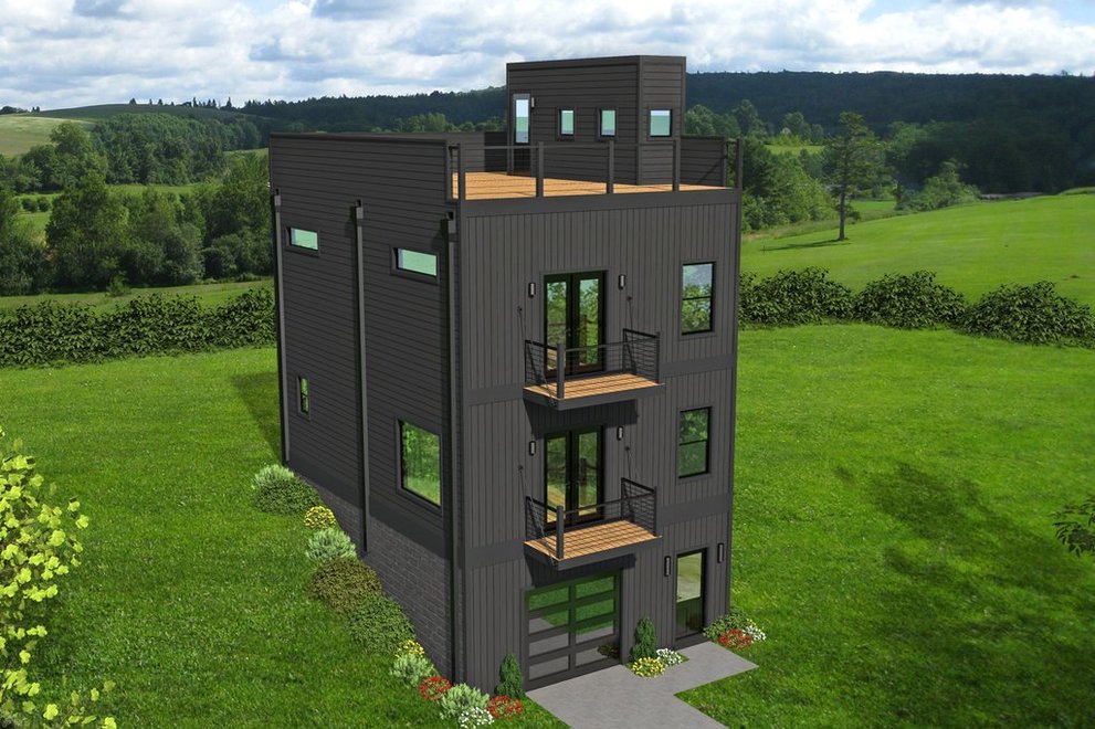 Modern Hillside House Plans with Garages Underneath 