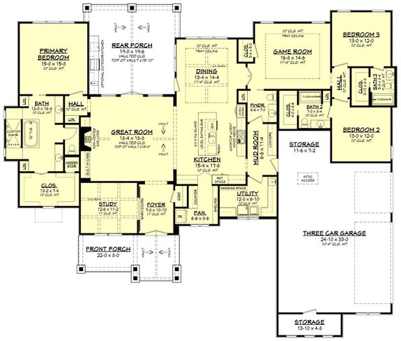 Ranch House Plan with Extra Storage