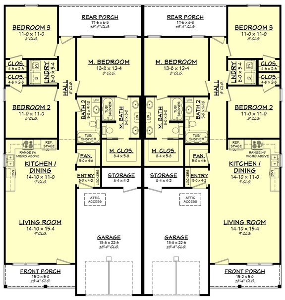 One-Story Duplex House Plan