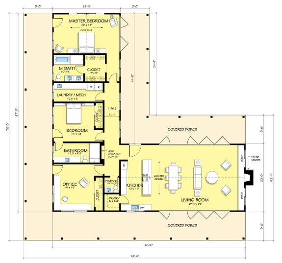 L-Shaped Ranch Plan