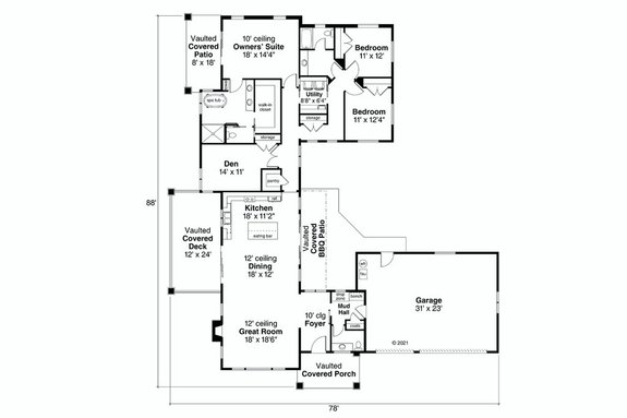 Mid-Century Modern House Plan with Three-Car Garage