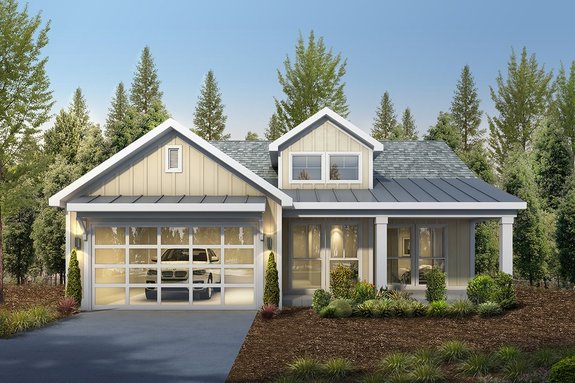 One-Story Two-Bedroom Retirement Craftsman House Plan 1073-15 - Front Exterior