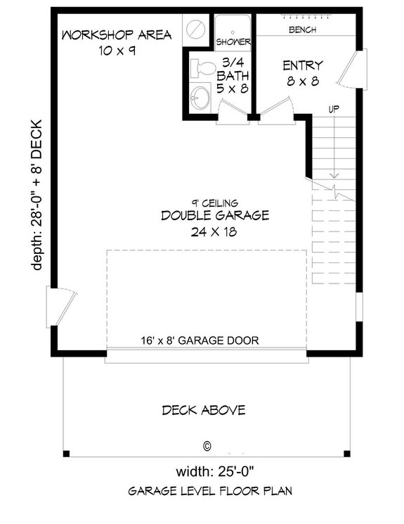 Garage Apartment Plan for Narrow Lot