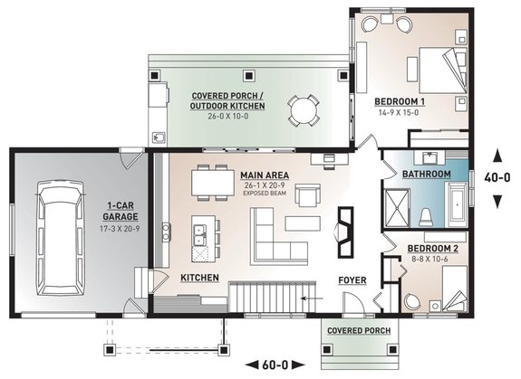 2 Bedroom House Plans Open Floor Plan With Garage Floor Roma