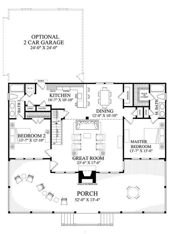 Lake House Plan with Large Great Room