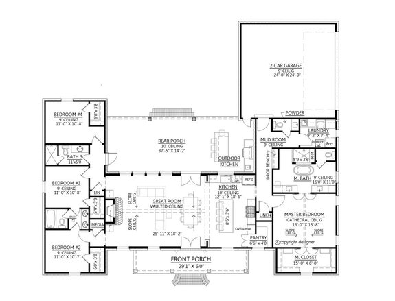 Must Have One Story Open Floor Plans, Ranch Style House Plans With Large Kitchen In Front
