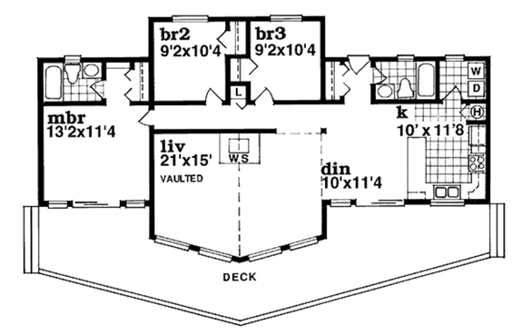 Three-Bedroom Plan with Deck