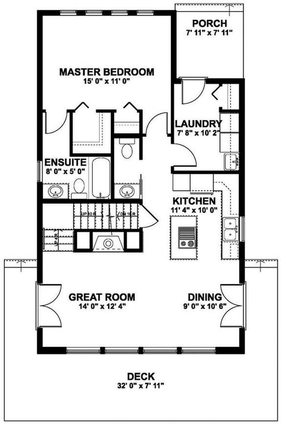 Small 3 Bedroom A-Frame Cabin Plan 126-188 - Main Floor Plan