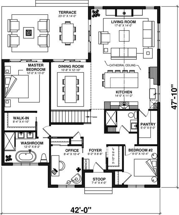 Four-Bedroom House Plan with Basement