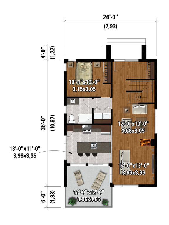 Small Five-Bedroom Contemporary Cabin Plan 25-4925 - Main Floor