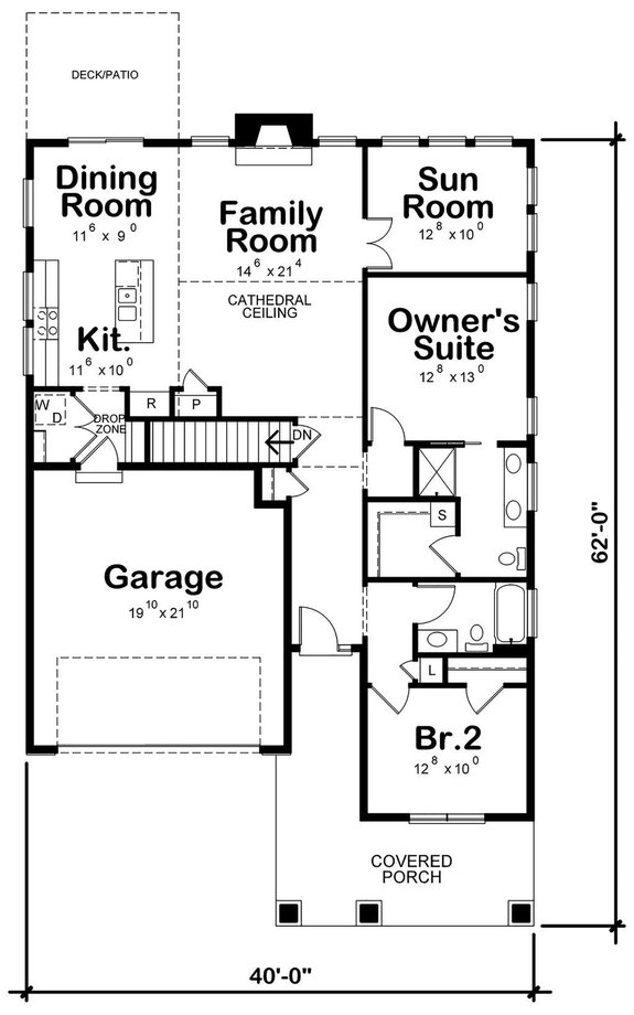 Small One Story 2 Bedroom Retirement, House Plans With Sunroom On Back