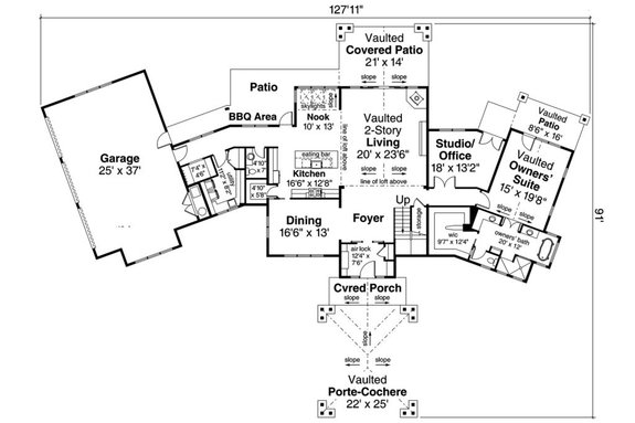 Prairie Style Porte Cochere House Plan
