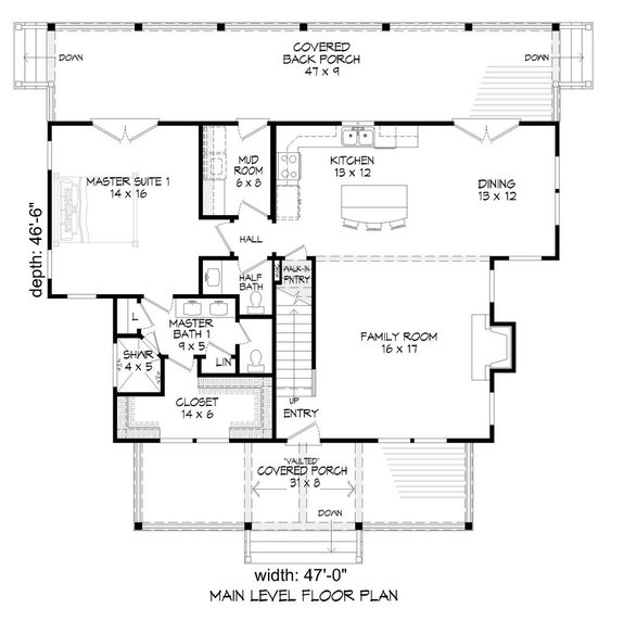 Farmhouse Plan with an Open Layout and Three Big Suites