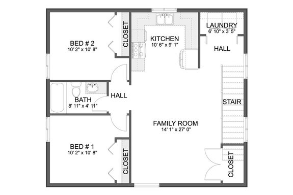 Two-Bedroom Garage Apartment Plan