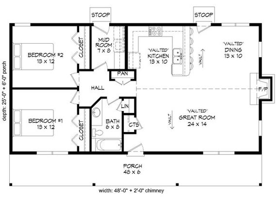simple house plan with 2 bedrooms