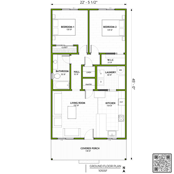 Two-Bedroom ADU House Plan
