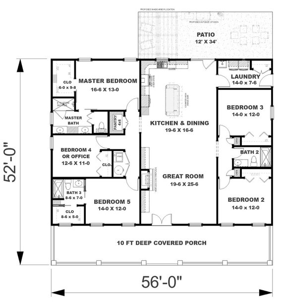 Country House Layout with Front Porch