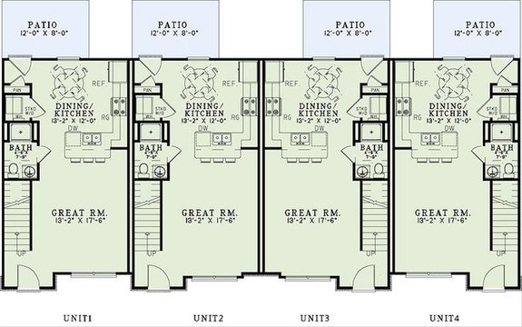 Traditional Fourplex Plan