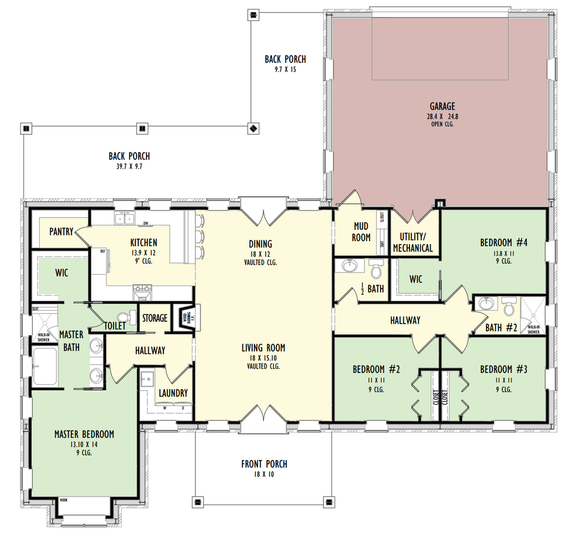 Ranch Design with Big Back Porch