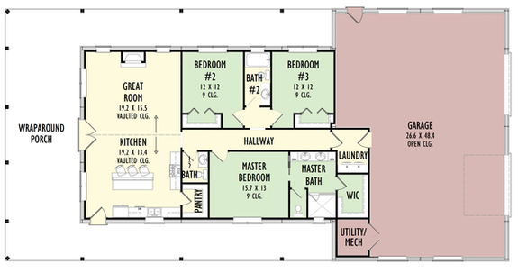 Metal-Framed Barndominium Plan 1092-47 - Main Floor