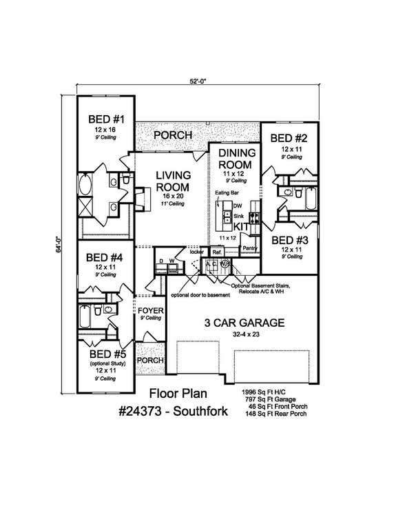Small Single-Story Five-Bedroom House Plan 513-2195 - Main Floor