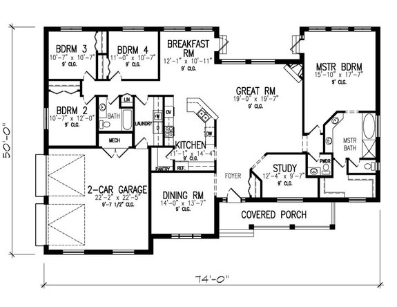 1 Story Ranch Farmhouse Plan